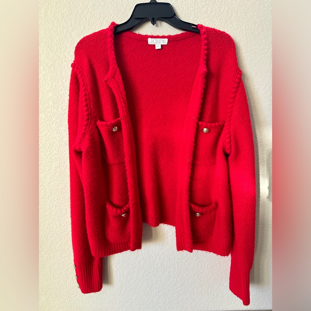 J.Crew • M • Odette Sweater Lady Jacket • Merino Wool, Alpaca, Acrylic• RED - Picture 5 of 11